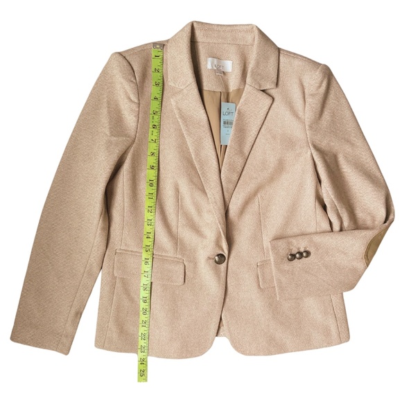 Fall Classic Jacket LOFT Camel Herringbone Blazer with Elbow Patches Sz 4P - Picture 5 of 12